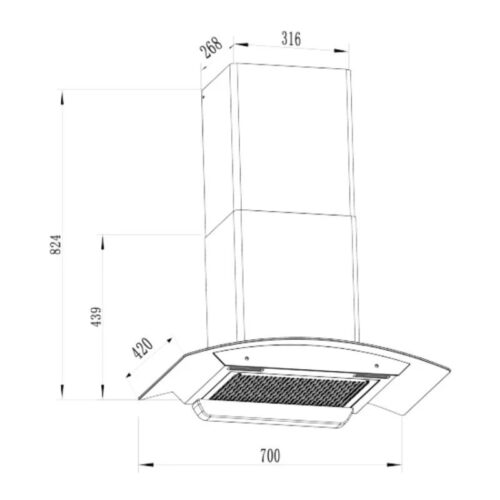 Kích thước máy hút mùi áp tường Faster FS CH750B