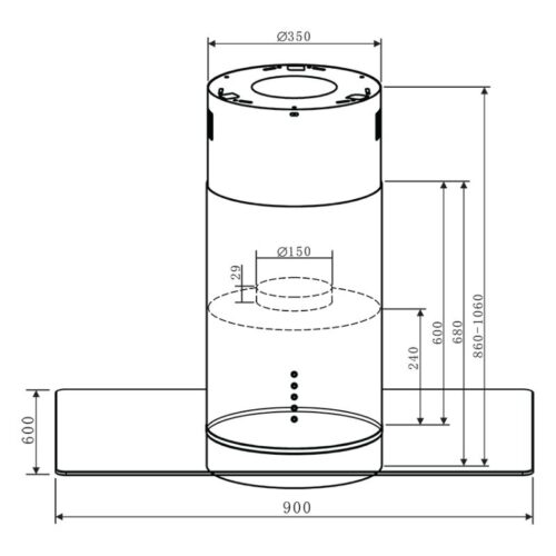 Kích thước máy hút mùi đảo Faster FS 2288IR